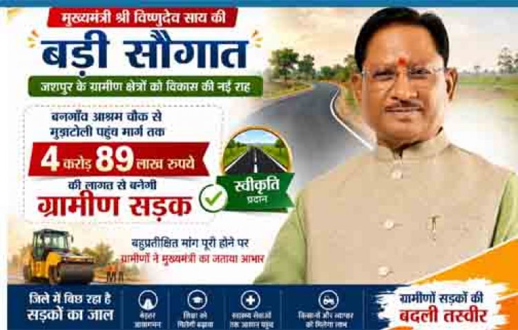 मुख्यमंत्री की बड़ी सौगात: बनगाँव आश्रम चौक से मुड़ाटोली तक बनेगी 4.89 करोड़ रुपये की सड़क